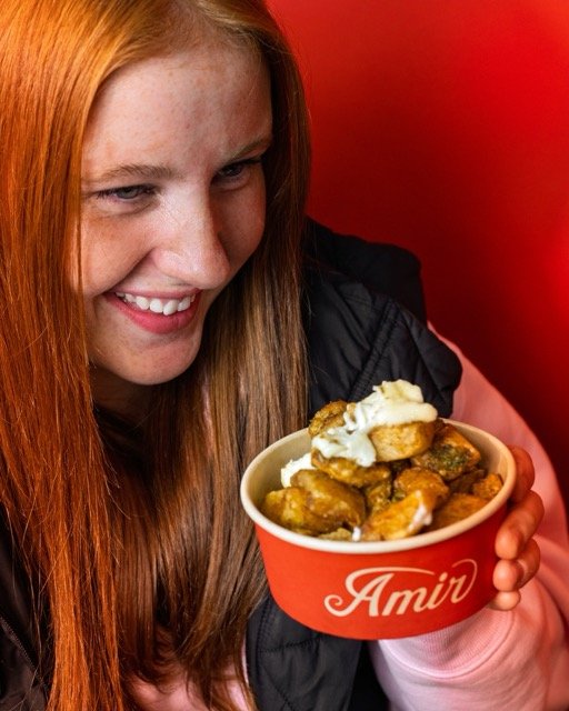 Amir food photography showing a fresh pita sandwich.